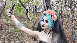 Halloween Cosplayes csajszi hátsó bejáratba tolva
