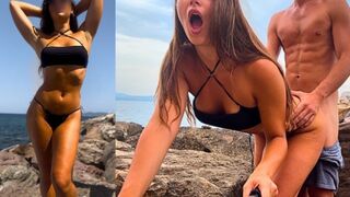 Híres influenszer (jegyes lány) seggbe kapja szardínia sziklái mögött